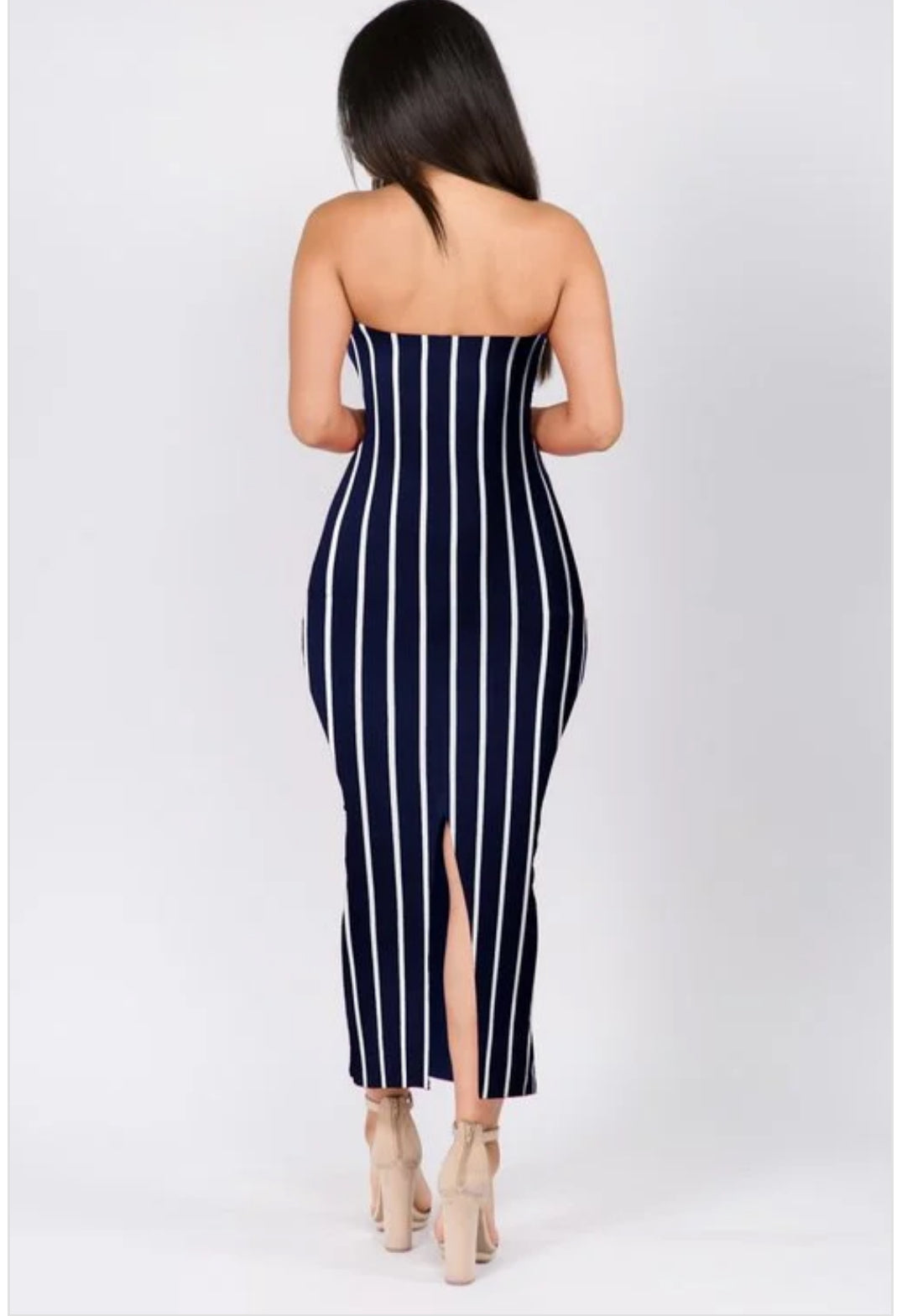 Vertical Stripe Tube Maxi Dress