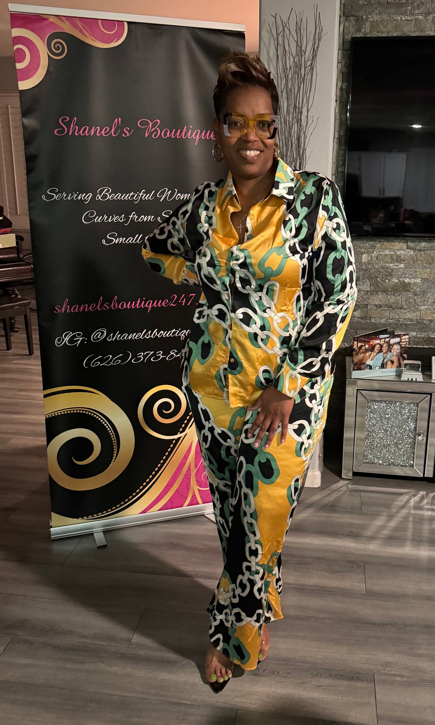 2Pc Gold Link Pants Set