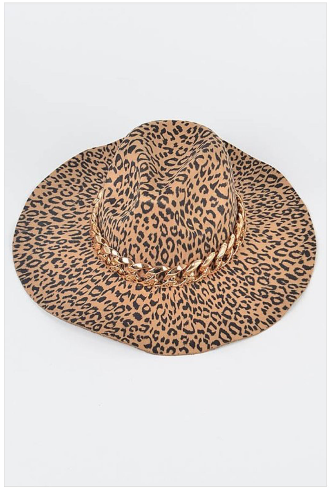 Leopard Faux Wool Hat With Oversized Chain