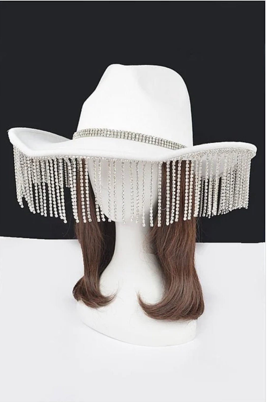 Faux Wool Rhinestone Fringe Cowboy Hat
