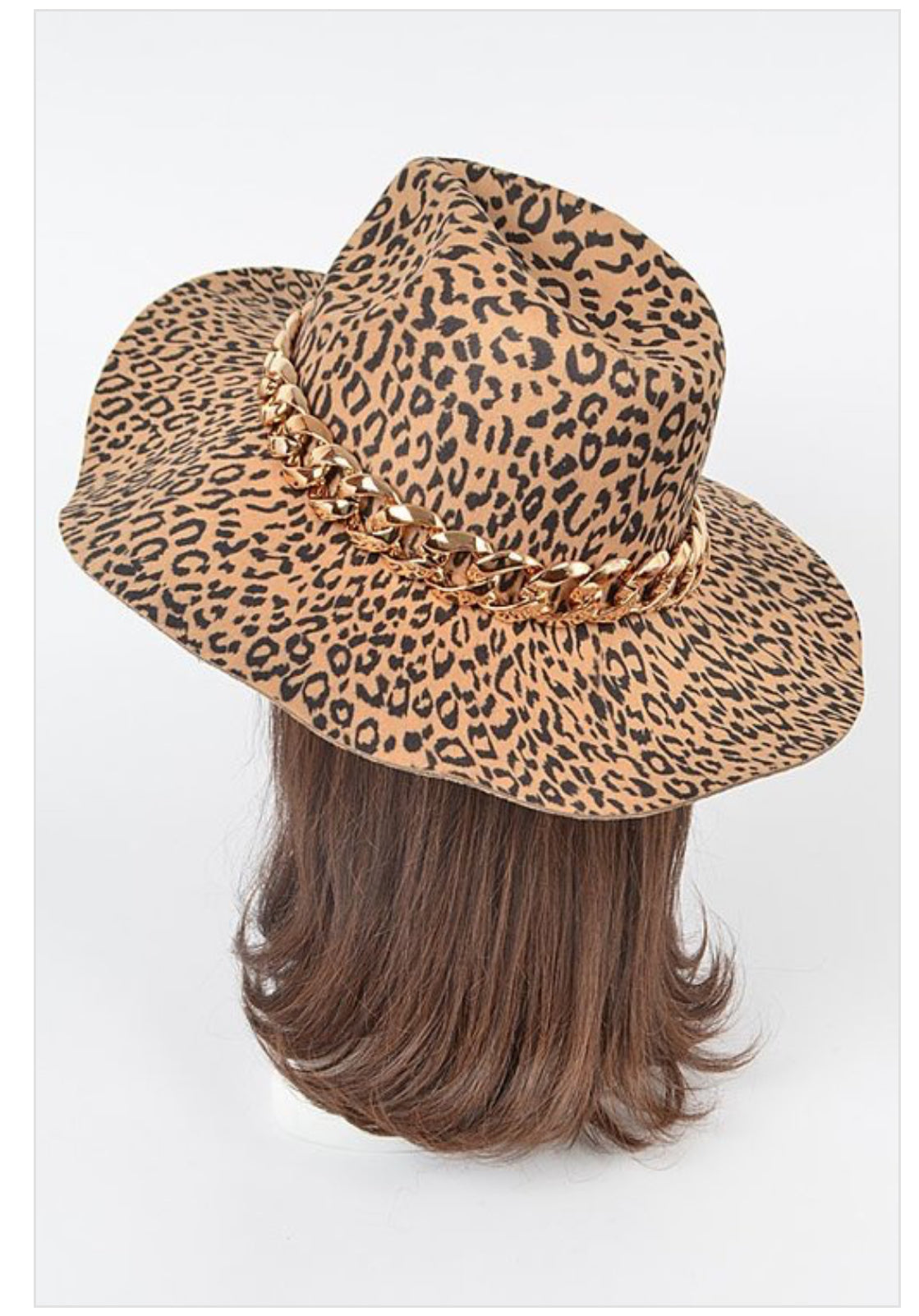 Leopard Faux Wool Hat With Oversized Chain