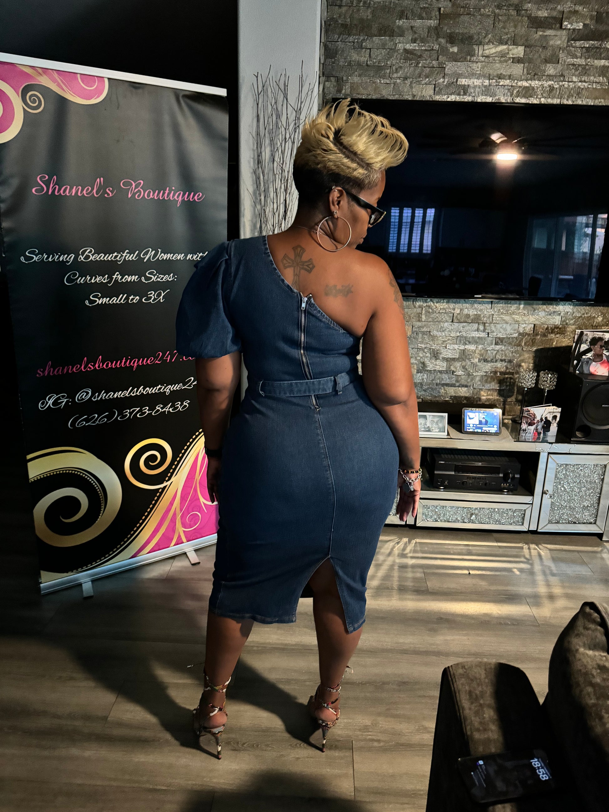 denim dress one shoulder SIDE TO SIDE