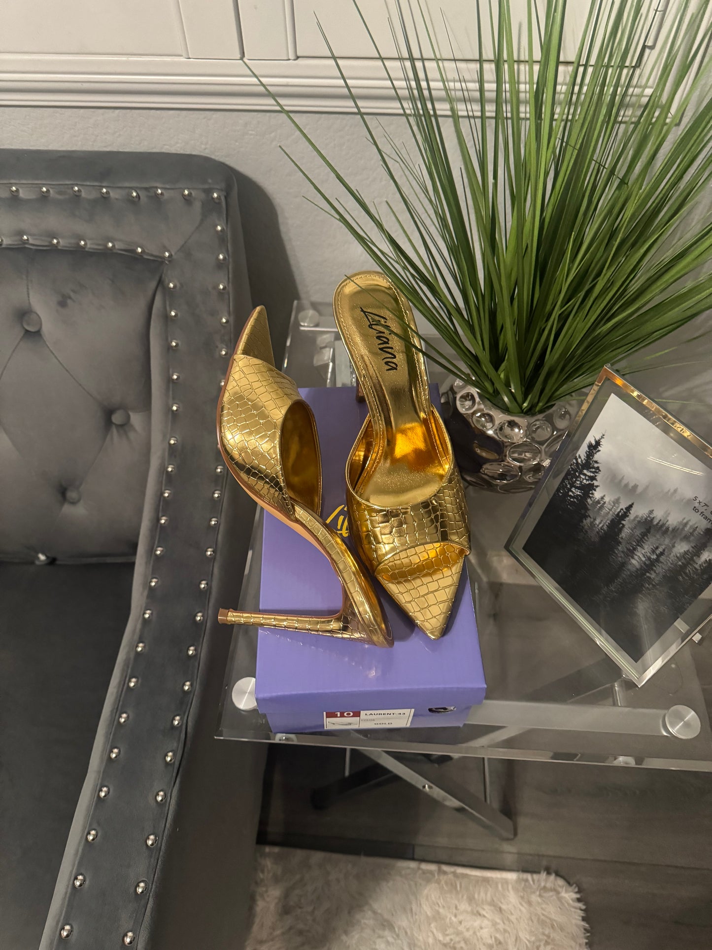 Pointed Gold Mule Sandal