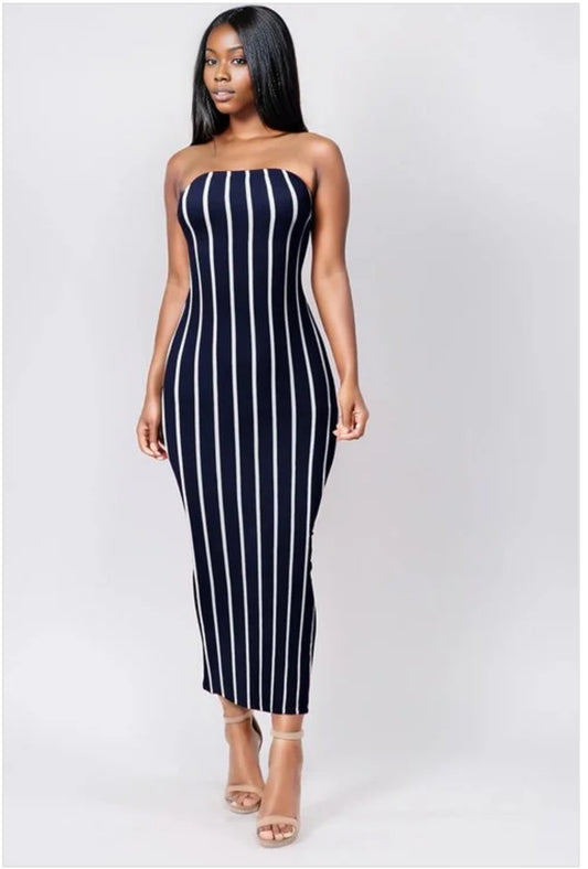 Vertical Stripe Tube Maxi Dress