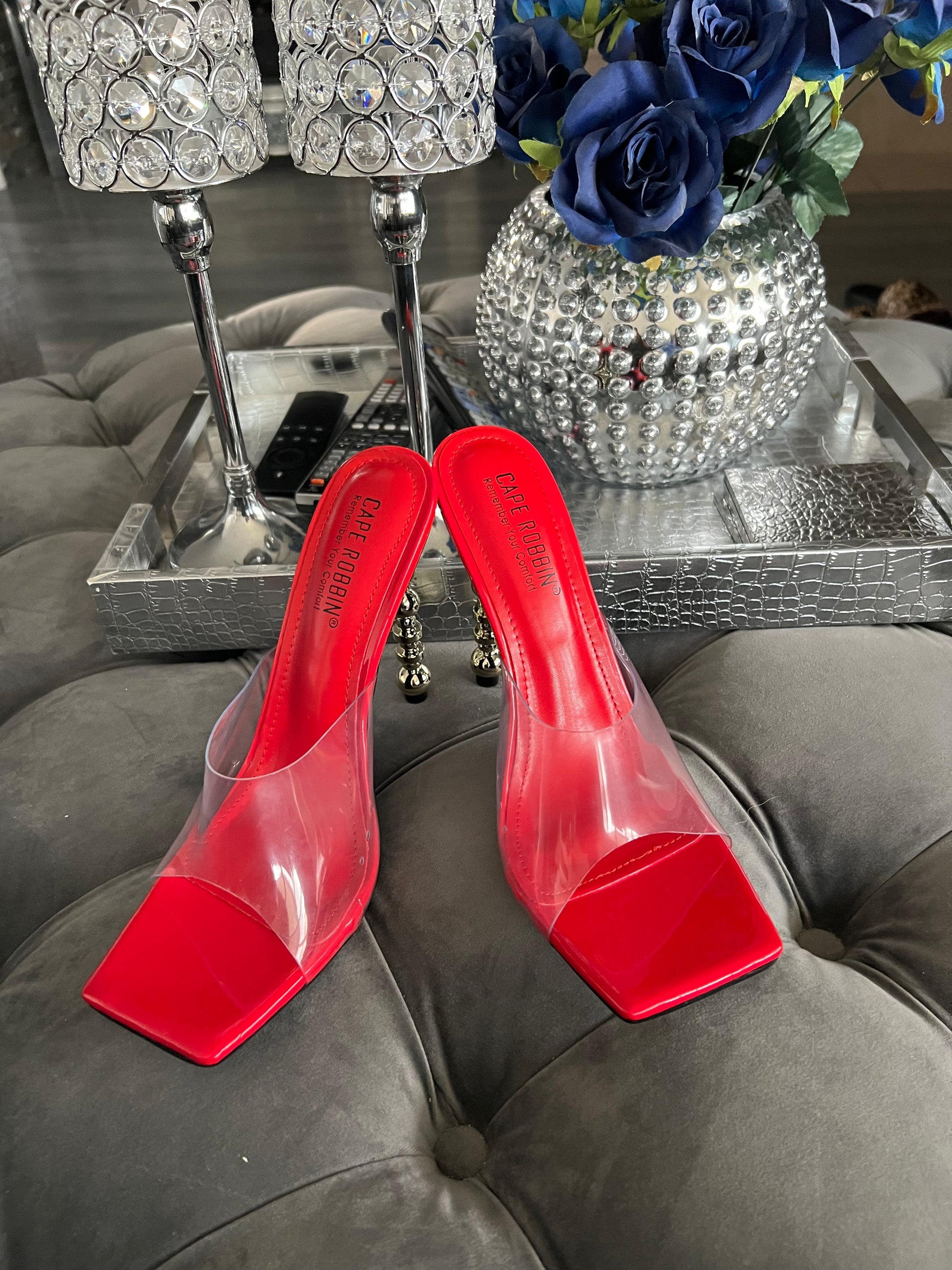Red clear discount sandals